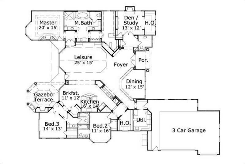 Floor Plan First Story of Country Plan #156-2364
