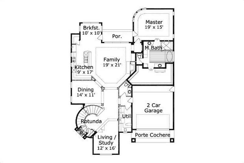 Floor Plan First Story of Mediterranean Plan #156-2366