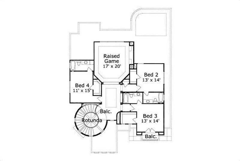 Floor Plan Second Story of Mediterranean Plan #156-2366