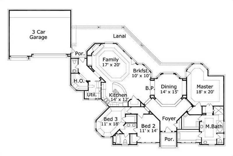 Floor Plan First Story of Ranch Plan #156-2372