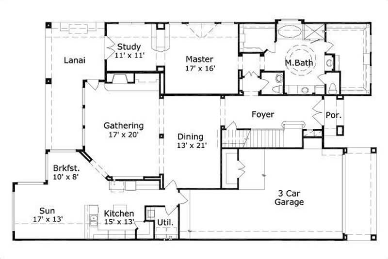 Floor Plan First Story of Mediterranean Plan #156-2374