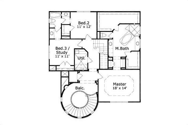 Floor Plan Second Story of Mediterranean Plan #156-2375