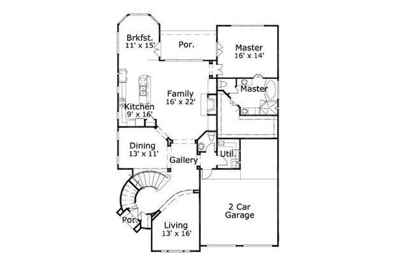 Floor Plan First Story of Mediterranean Plan #156-2378
