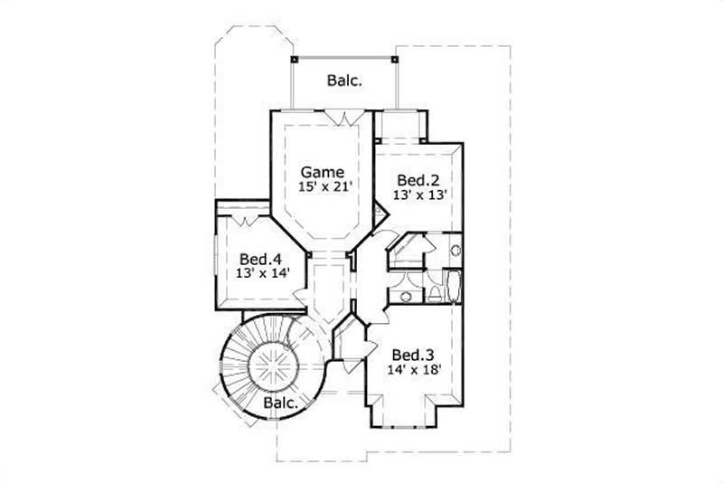 Floor Plan Second Story of Mediterranean Plan #156-2378