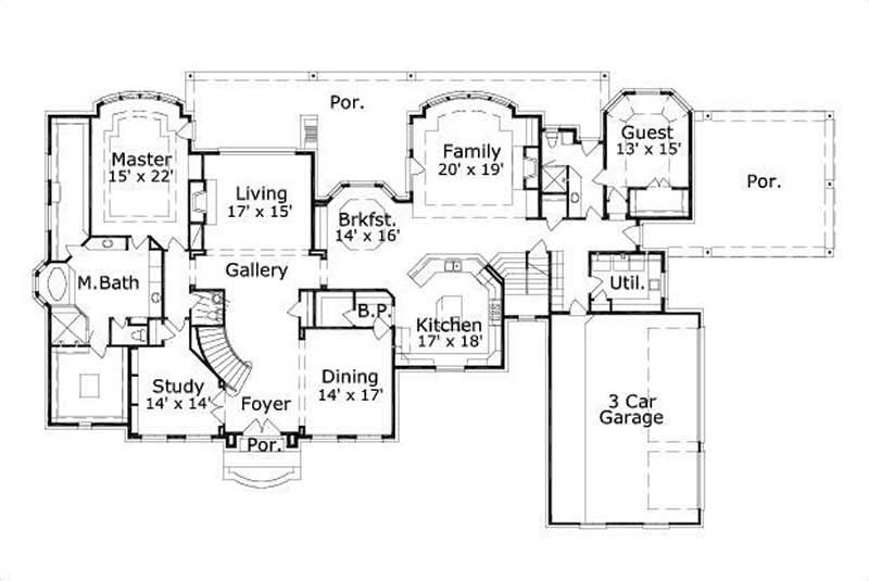 Floor Plan First Story of French Plan #156-2382