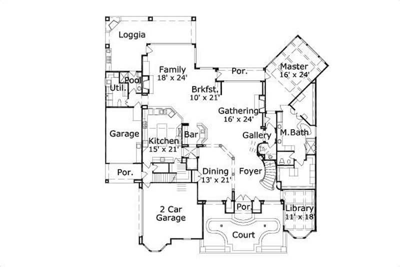 Floor Plan First Story of Country Plan #156-2387