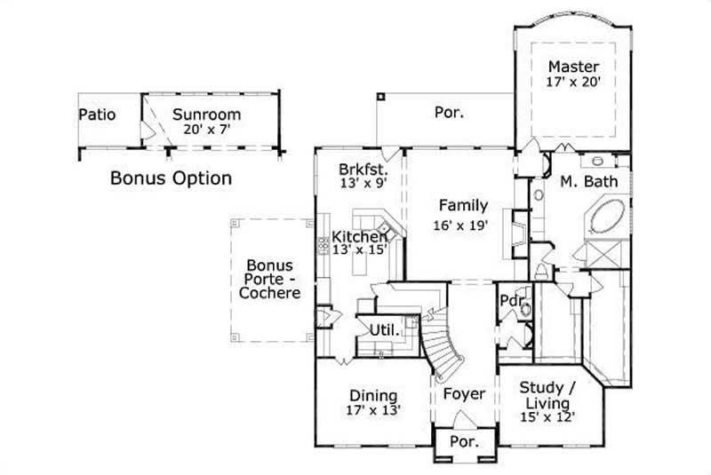 Floor Plan First Story of French Plan #156-2392