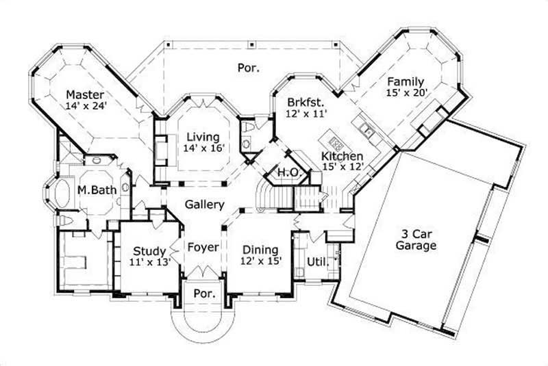 Floor Plan First Story of French Plan #156-2394