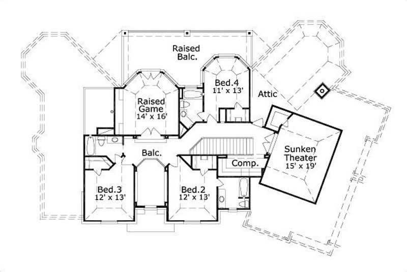 Floor Plan Second Story of French Plan #156-2394