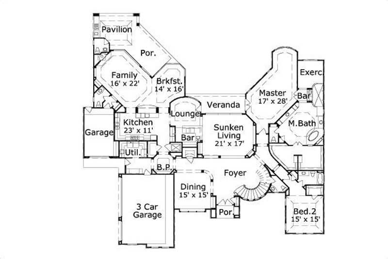 Floor Plan First Story of Spanish Plan #156-2395