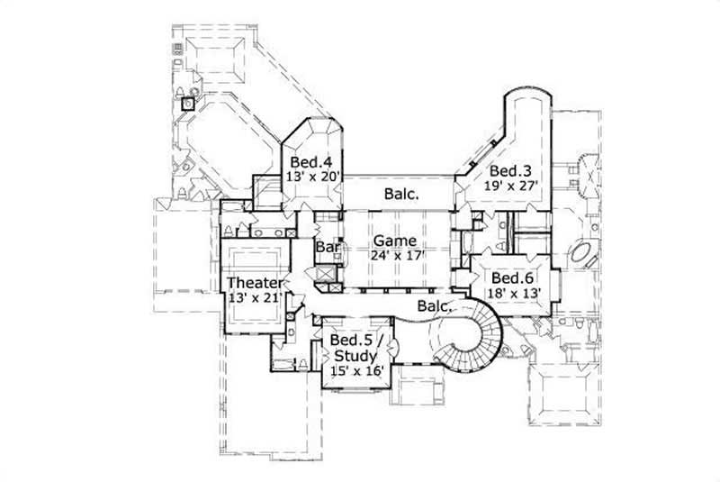 Floor Plan Second Story of Spanish Plan #156-2395