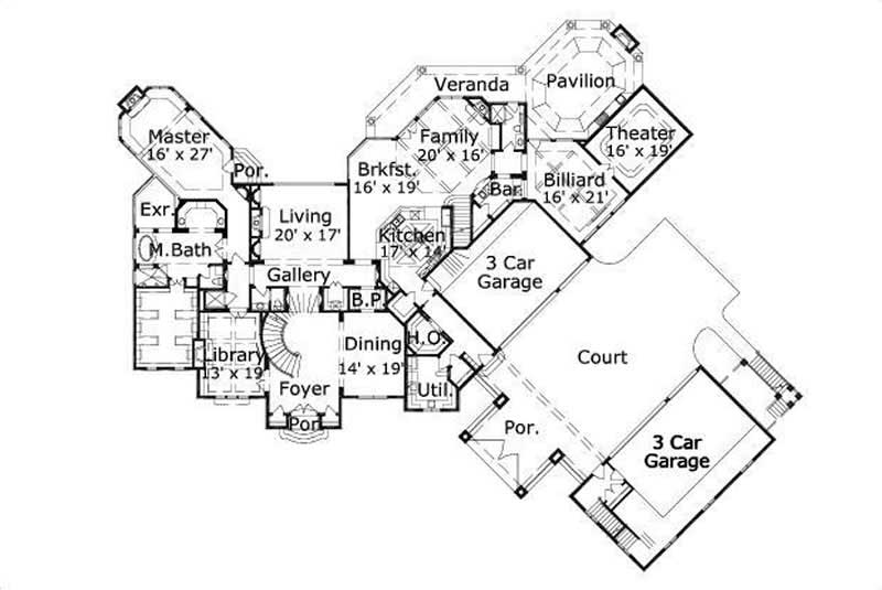 Floor Plan First Story of French Plan #156-2396