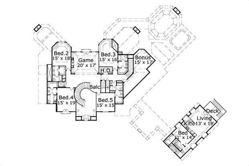 Floor Plan Second Story of French Plan #156-2396