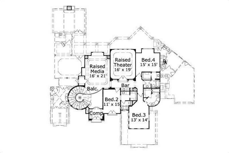 Floor Plan Second Story of Mediterranean Plan #156-2398
