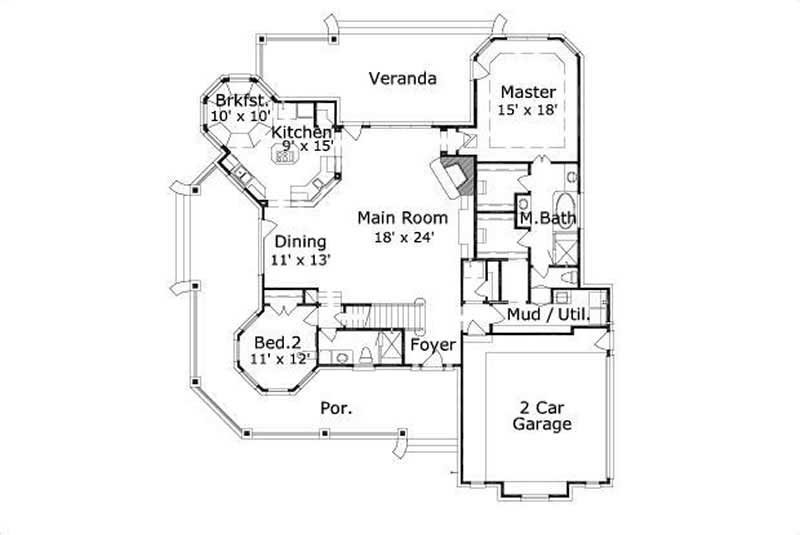 Floor Plan First Story of Country Plan #156-2399