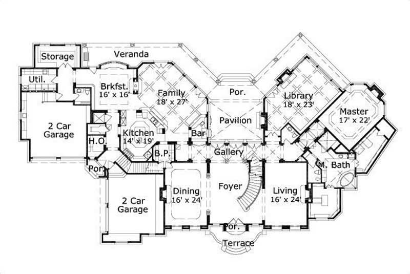Floor Plan First Story of French Plan #156-2404