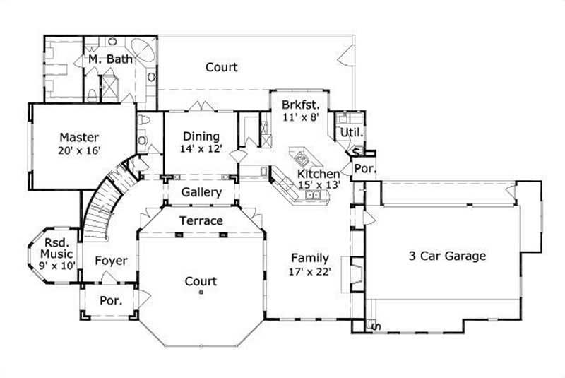 Floor Plan First Story of Mediterranean Plan #156-2405