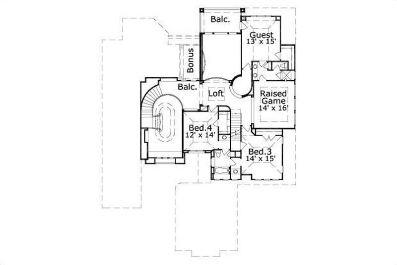 Floor Plan Second Story of Mediterranean Plan #156-2409