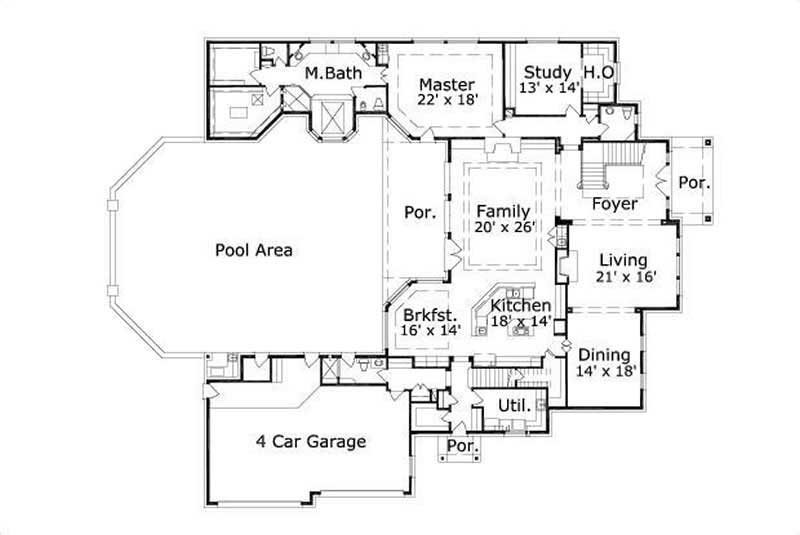 Floor Plan First Story of Luxury Plan #156-2415