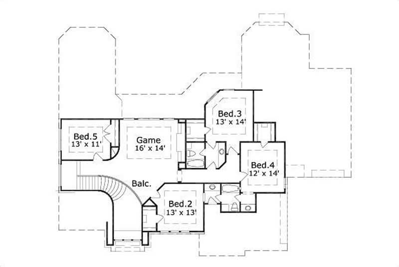 Floor Plan Second Story of Luxury Plan #156-2417