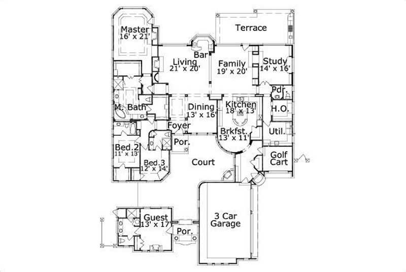 Floor Plan First Story of Luxury Plan #156-2419