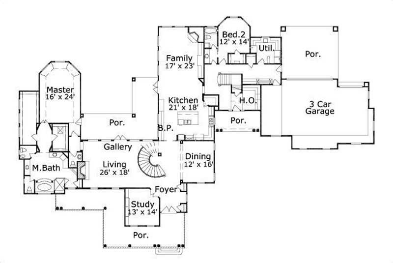 Floor Plan First Story of Contemporary Plan #156-2420