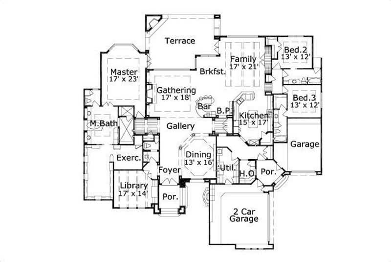 Floor Plan First Story of Spanish Plan #156-2422