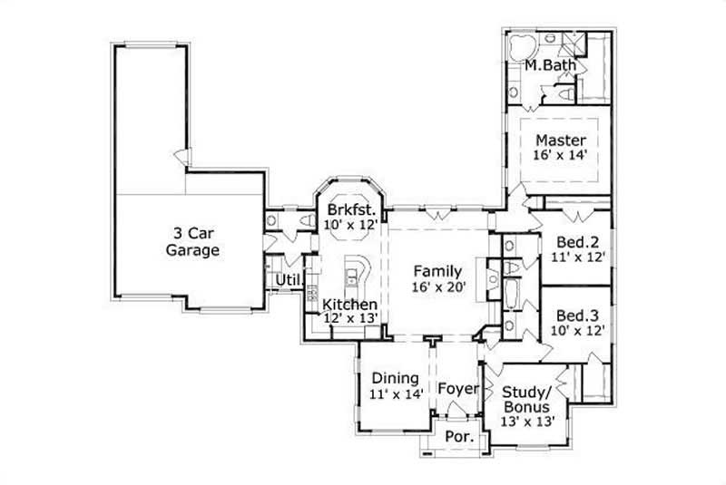 Floor Plan First Story of Ranch Plan #156-2423