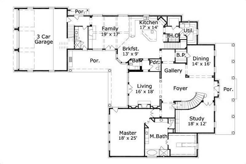 Floor Plan First Story of Colonial Plan #156-2429