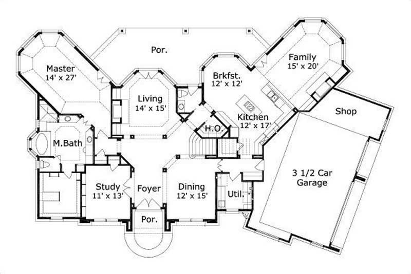 Floor Plan First Story of Luxury Plan #156-2433
