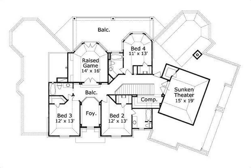 Floor Plan Second Story of Luxury Plan #156-2433