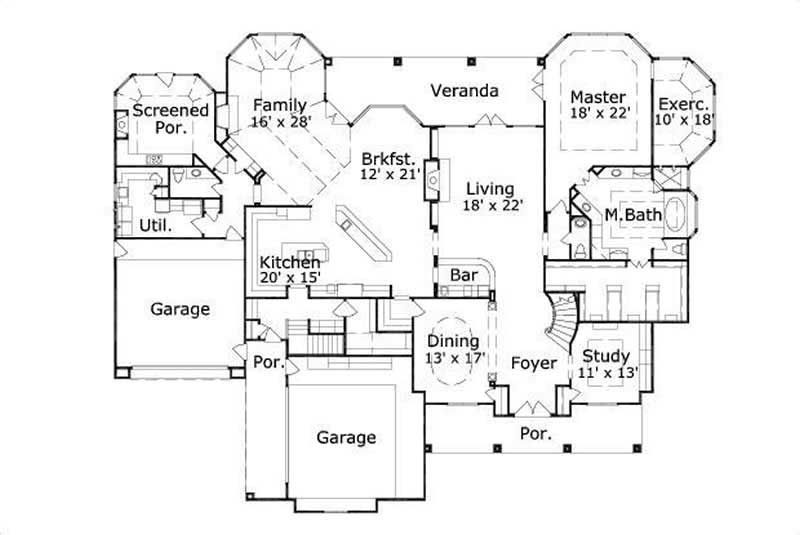 Floor Plan First Story of Luxury Plan #156-2434