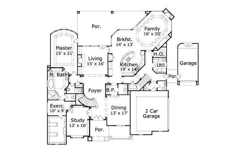 Floor Plan First Story of Country Plan #156-2436
