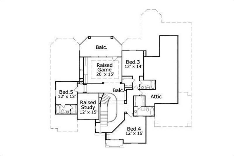Floor Plan Second Story of Mediterranean Plan #156-2438