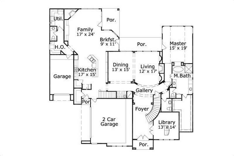 Floor Plan First Story of French Plan #156-2439
