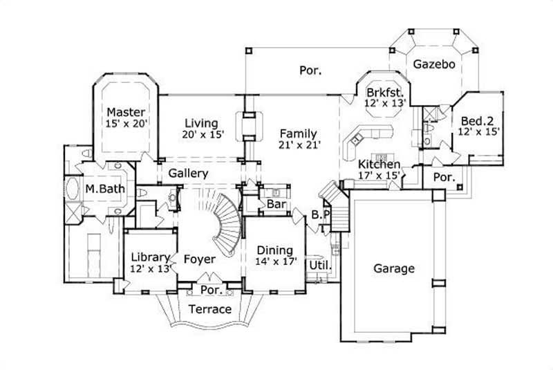 Floor Plan First Story of Luxury Plan #156-2440