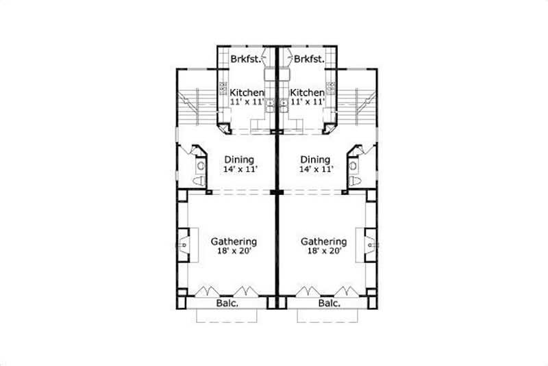 Floor Plan Second Story of Multi-Unit Plan #156-2441