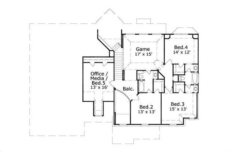 Floor Plan Second Story of Luxury Plan #156-2443