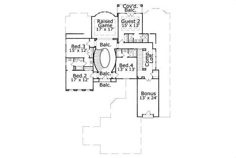Floor Plan Second Story of Luxury Plan #156-2448