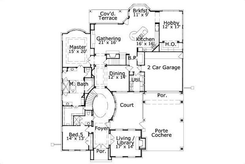 Floor Plan First Story of French Plan #156-2449