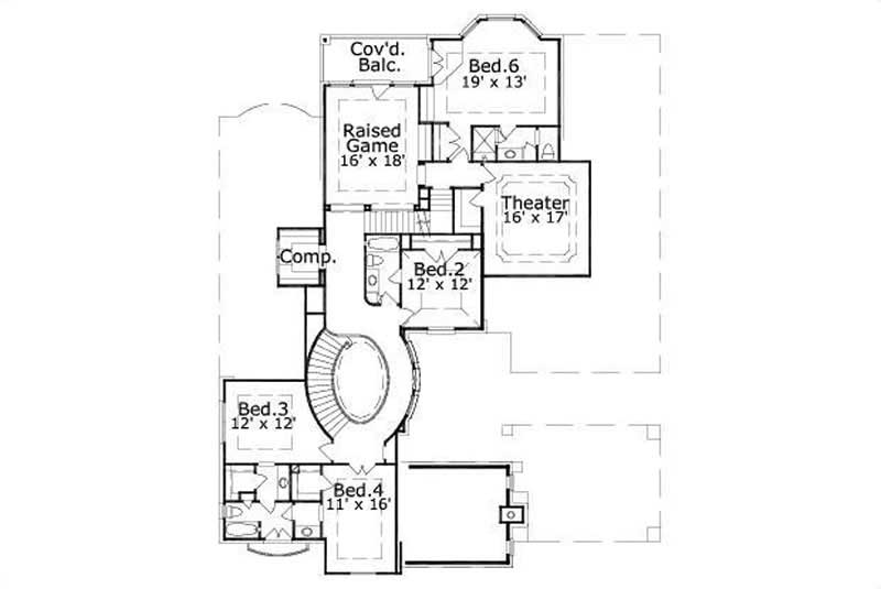 Floor Plan Second Story of French Plan #156-2449