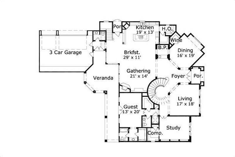 Floor Plan First Story of Plan #156-2452