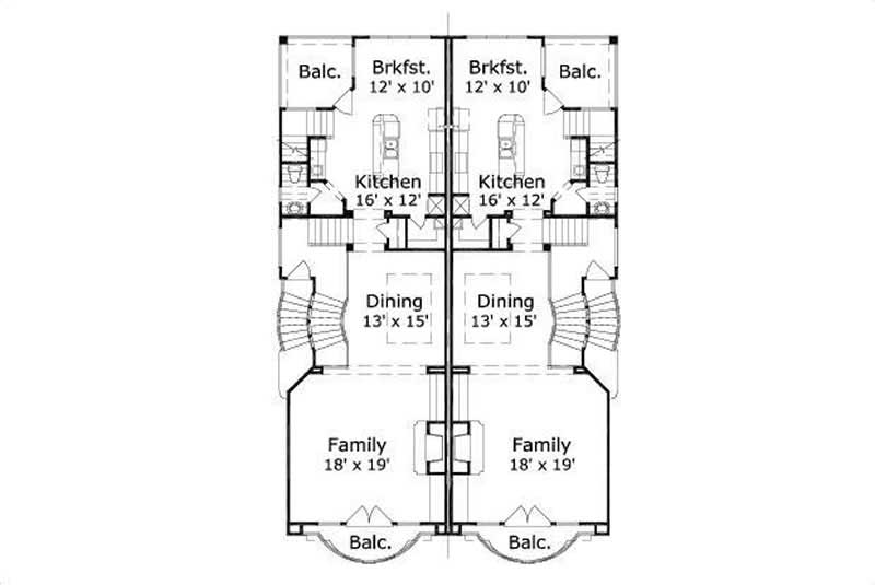 Floor Plan Second Story of Multi-Unit Plan #156-2453