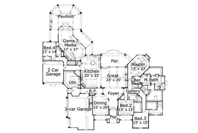 Floor Plan First Story of Craftsman Plan #156-2454