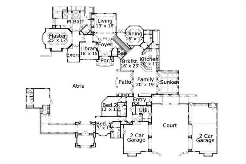 Floor Plan First Story of Spanish Plan #156-2458