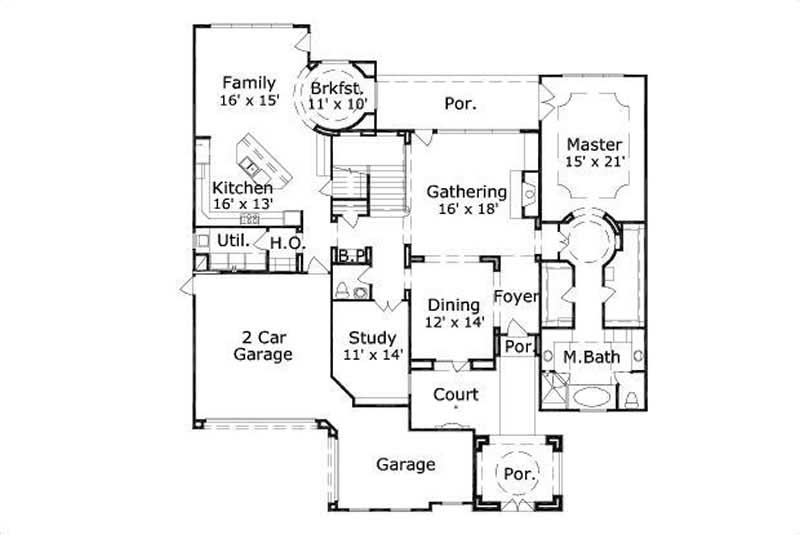 Floor Plan First Story of Spanish Plan #156-2459