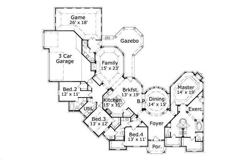 Floor Plan First Story of Country Plan #156-2464