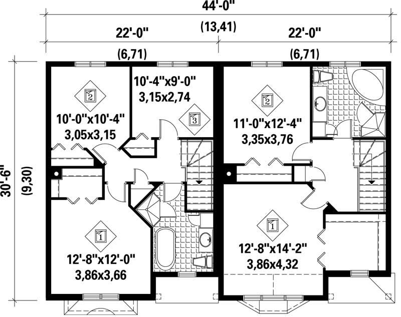 Floor Plan Second Story of Multi-Unit Plan #157-1001