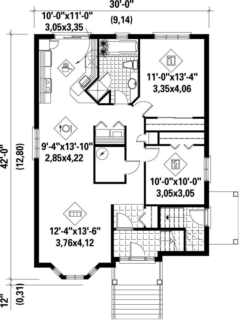 Floor Plan First Story of Multi-Level Plan #157-1002