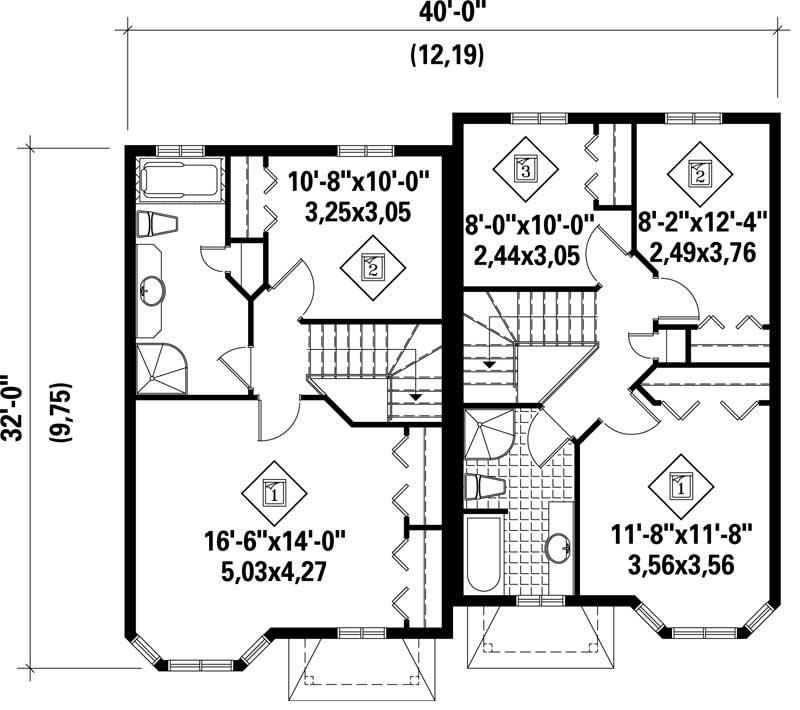 Floor Plan Second Story of Multi-Unit Plan #157-1003